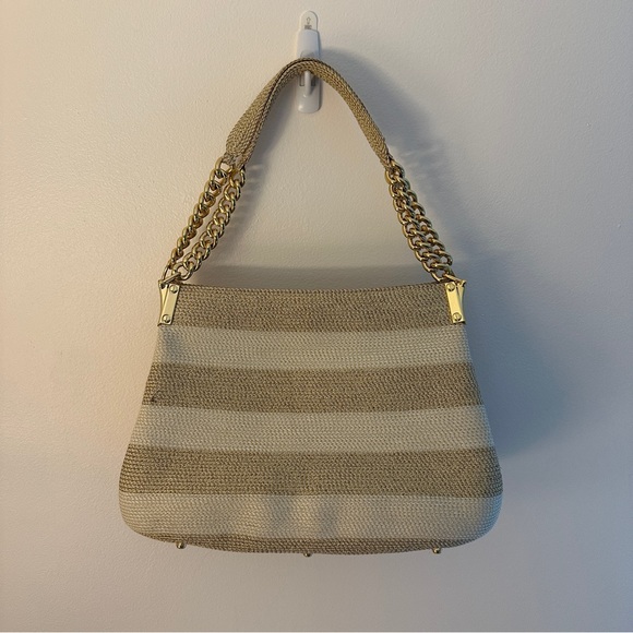 Eric Javits woven shoulder bag - tan white and gold - Picture 6 of 10